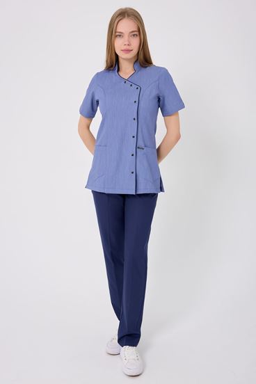 Kruvaze İndigo Biyeli İndigo Pantolonlu Kadın Takım - Tensel Kot