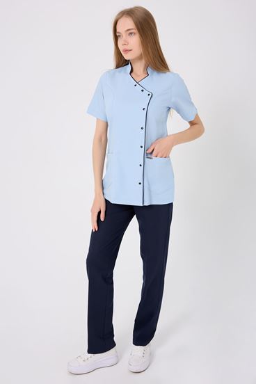 Kruvaze Lacivert Biyeli Lacivert Pantolonlu Kadın Takım - Mavi