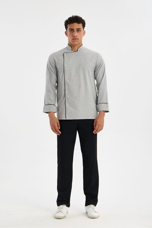 Erkek Chef Üniforma Takım Açık Gri-Siyah