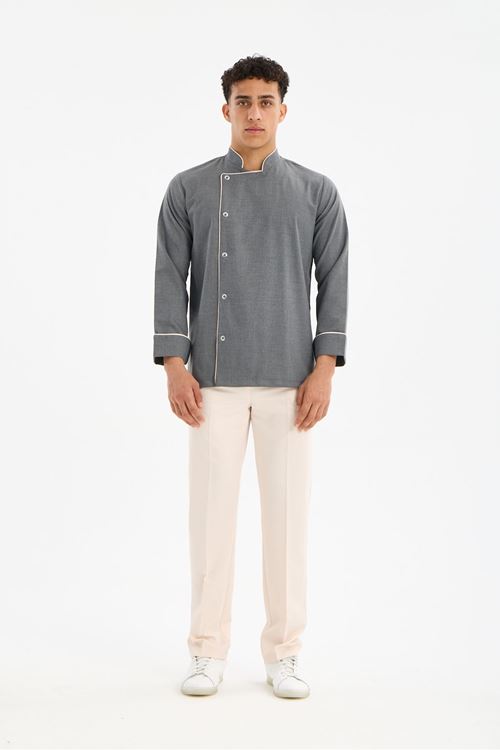 Erkek Chef Üniforma Takım Antrasit Gri-Krem