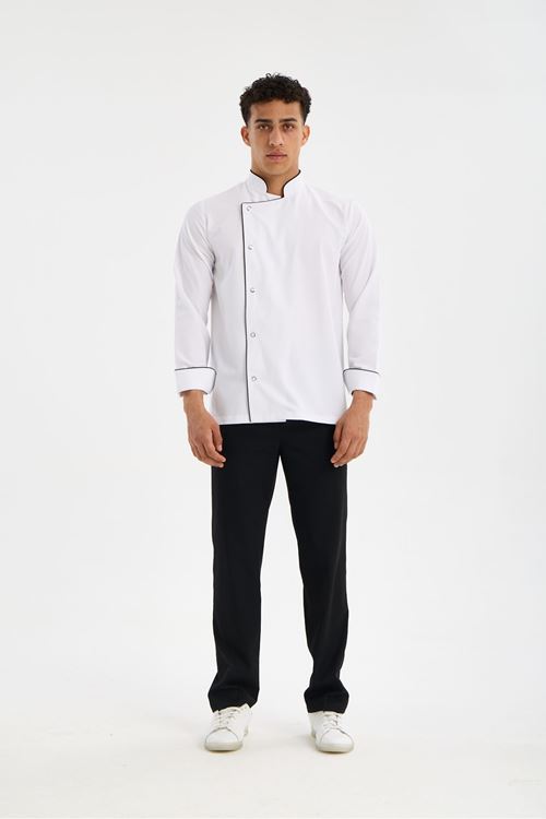 Erkek Chef Üniforma Takım Beyaz-Siyah