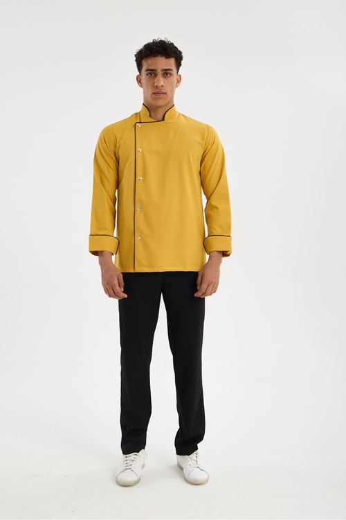 Erkek Chef Üniforma Takım  Hardal Sarı-Siyah