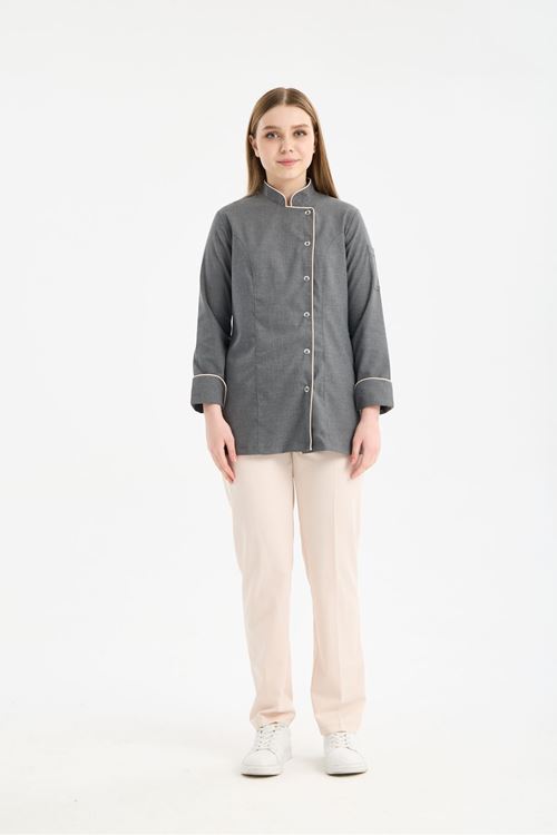 Kadın Chef Üniforma Takım Antrasit Gri-Krem