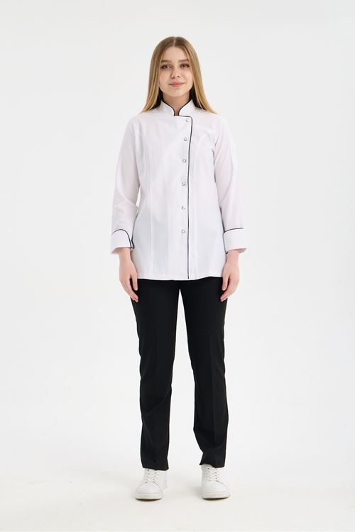 Kadın Chef Üniforma Takım Beyaz-Siyah