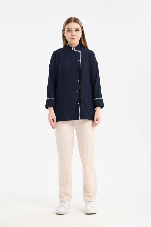 Kadın Chef Üniforma Takım Lacivert -Krem