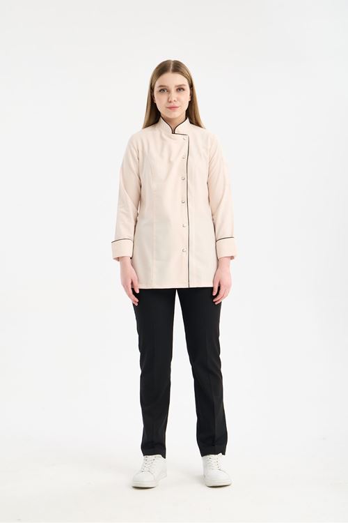 Kadın Chef Üniforma Takım Krem-Siyah