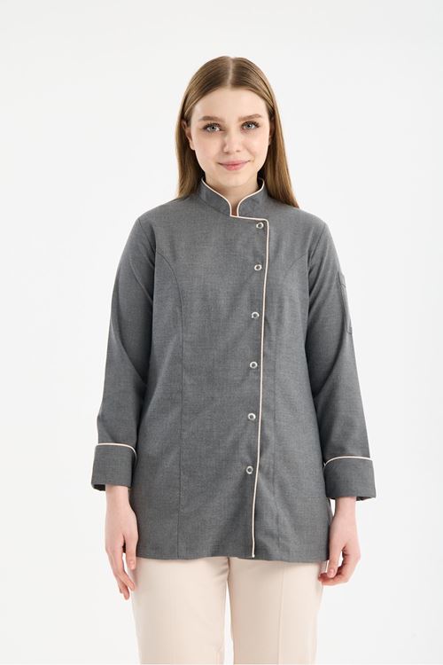 Kadın Chef Üniforma Tek Üst Antrasit Gri