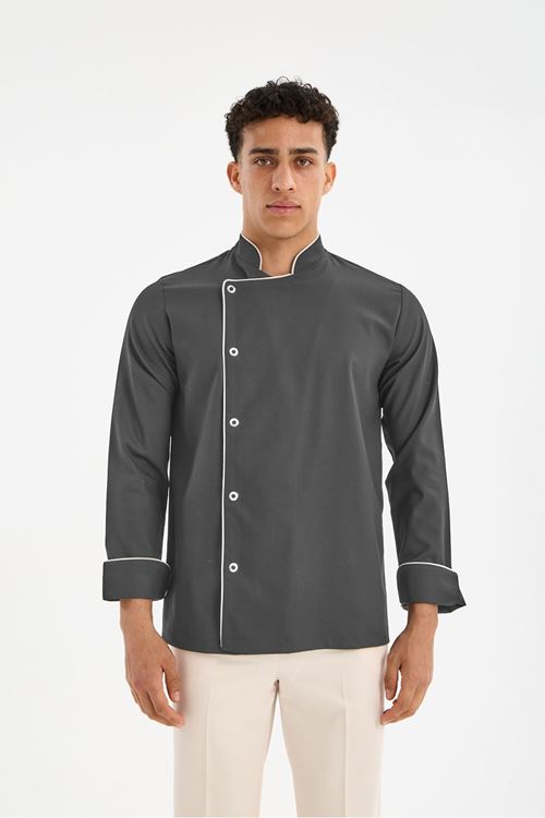Erkek Chef Üniforma Tek Üst Füme Gri