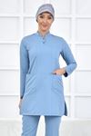 Yarım Hakim Yaka Kadın Tesettür Üst - Bulut Mavi/Alaskan Blue 