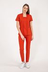 Square Collor Style Kadın Takım - Kırmızı